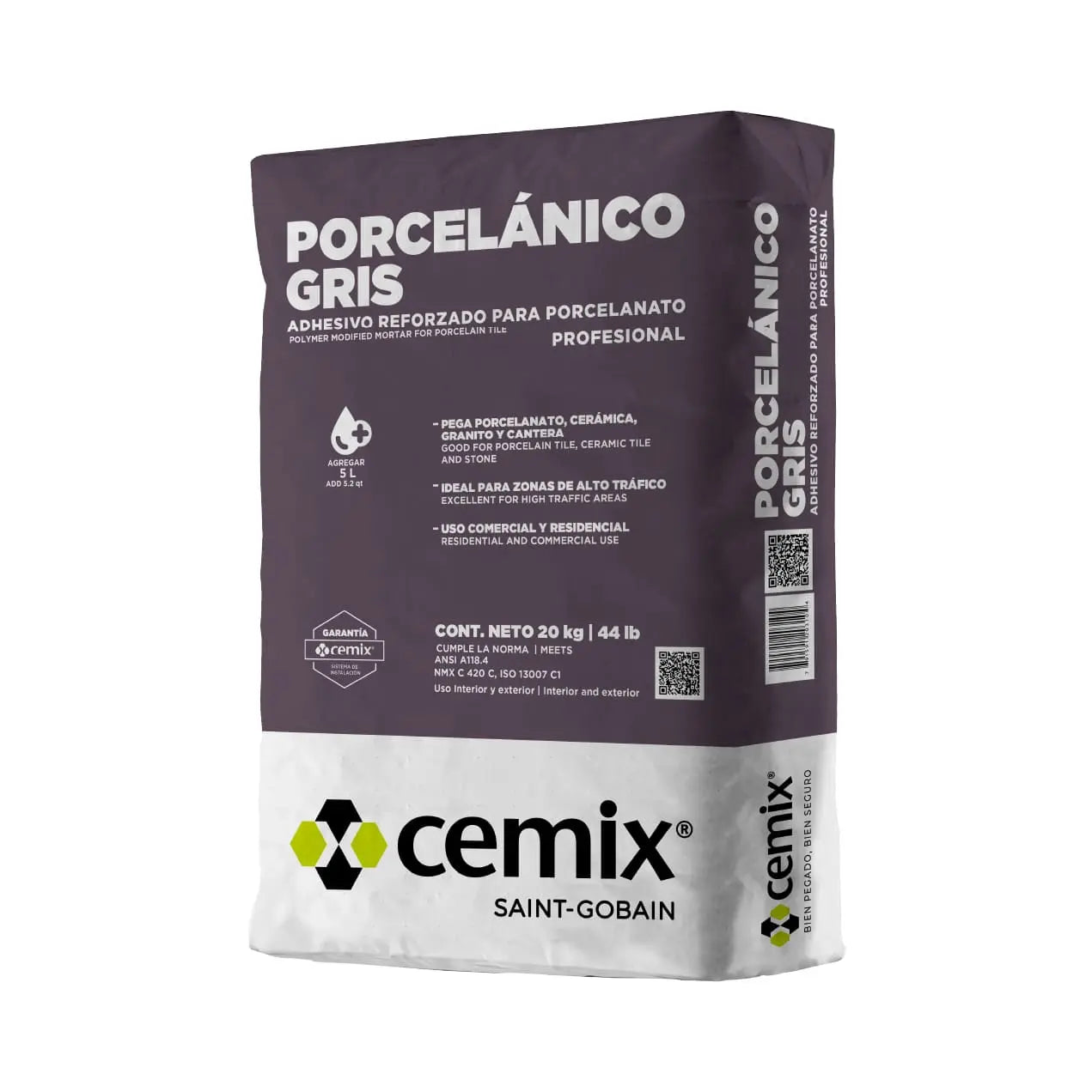 Adhesivo Profesional Reforzado gris CEMIX para porcelanato 20 kg