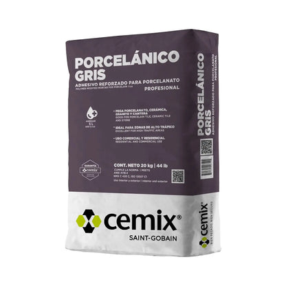 Adhesivo Profesional Reforzado gris CEMIX para porcelanato 20 kg