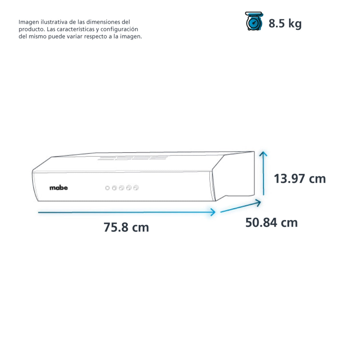 Campana de cocina de acero inoxidable Mabe de 76 cm