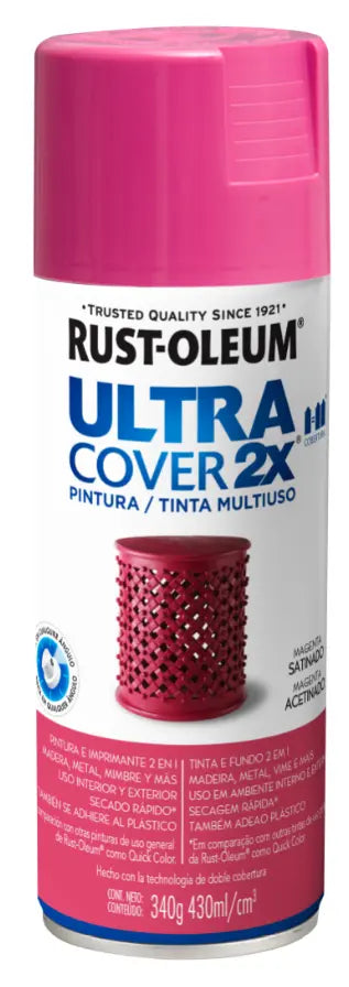 Pintura en aerosol Ultra Cover color magenta satinado 340gr Rust Oleum