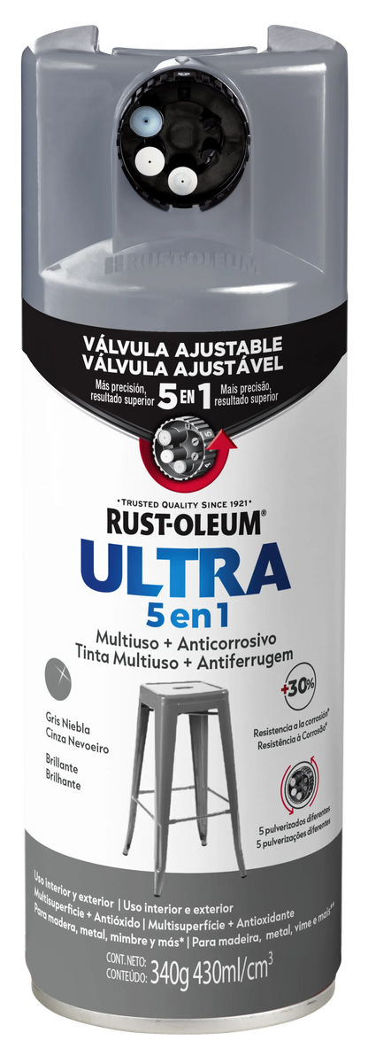 Pintura en aerosol Ultra 5 en 1 gris niebla brillante 340gr Rust Oleum