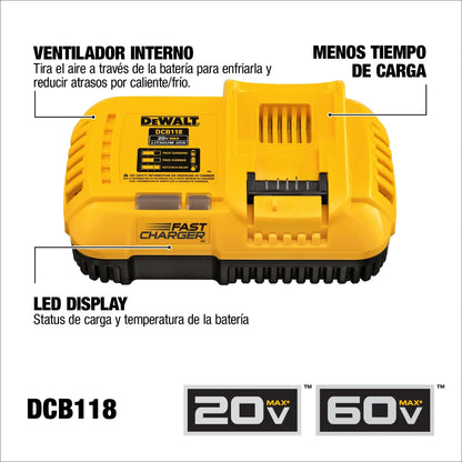 Cargador rápido Dewalt de 8.0Ah para baterías 12V/20V MAX y 20V/60V MAX FLEXVOLT