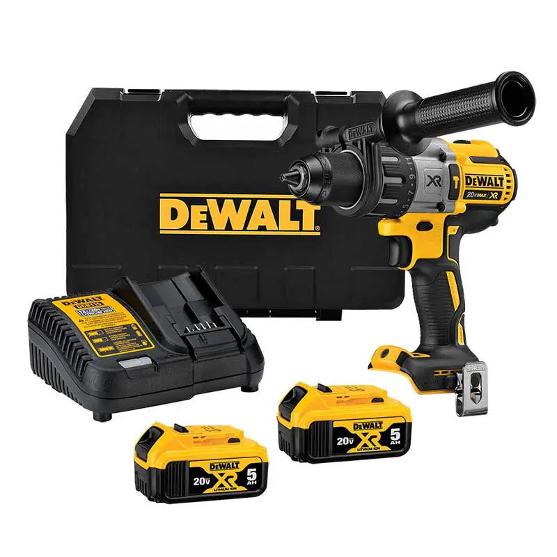 Kit Taladro percutor atornillador Dewalt XR 20V MAX con 2 baterías 20V 5Ah, cargador y maletín