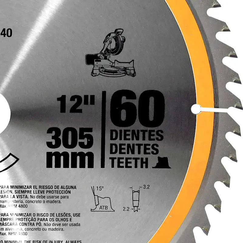 Disco de corte para madera de 12" 60 dientes Dewalt DWA03140