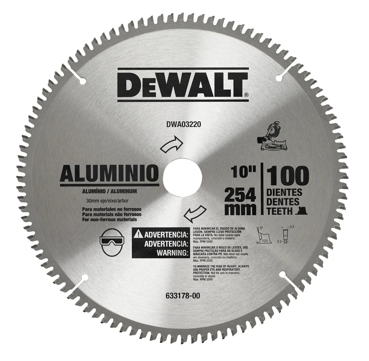 Disco para madera Dewalt de sierra ingleteadora de 10" 100 dientes