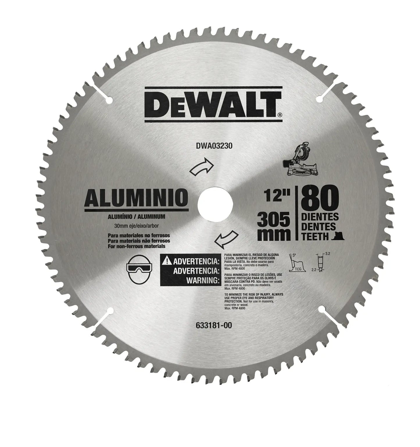 Disco de corte Dewalt para madera de 12" 80 dientes para sierra ingletadora