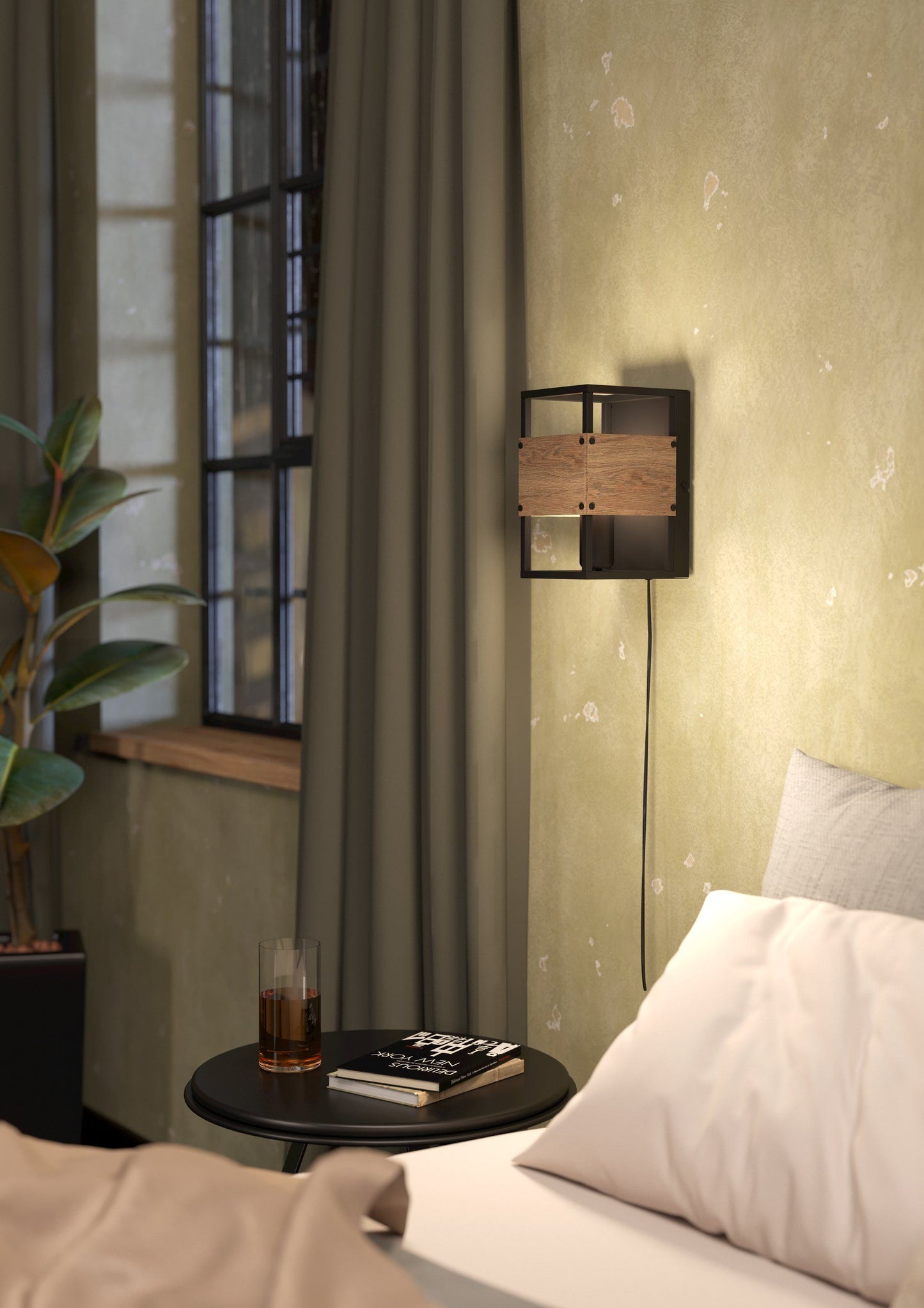 Lampara de pared Eglo Evesham negro y madera