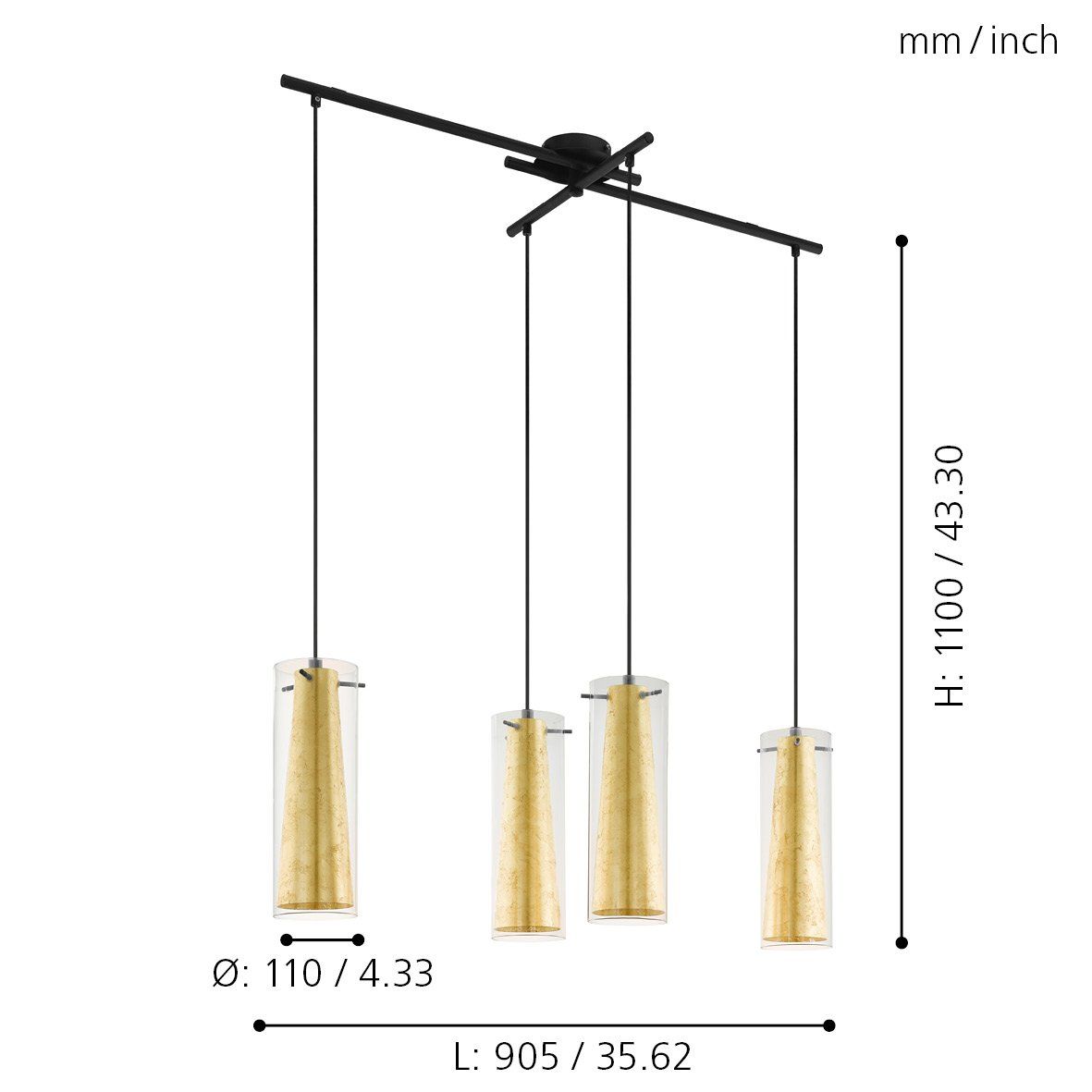 Lampara colgante Eglo Pinto gold de 4 luces