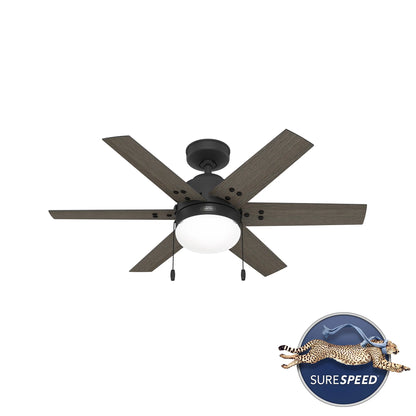 Ventilador de techo HUNTER SPOKANE negro mate con luz led de 44 pulgadas