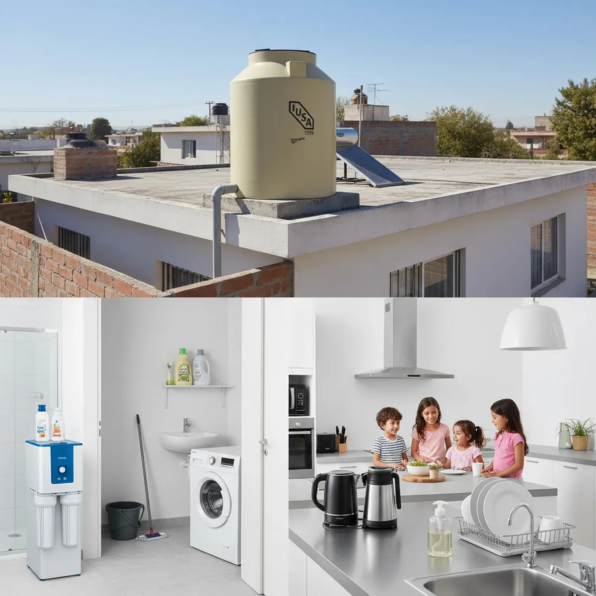 Tinaco tricapa IUSA beige de 1100 litros con accesorios
