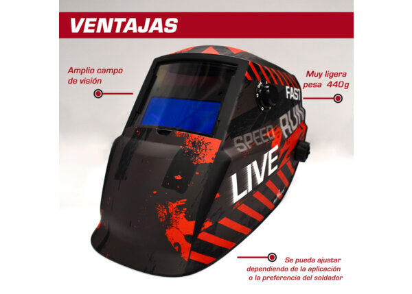Careta electrónica para soldar Lincoln Pits 9-13 negro y rojo