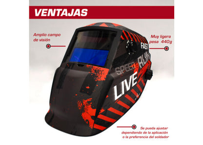 Careta electrónica para soldar Lincoln Pits 9-13 negro y rojo