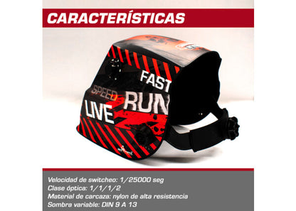Careta electrónica para soldar Lincoln Pits 9-13 negro y rojo