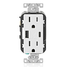 Cargador y tomacorriente Leviton Decora USB tipo A/C blanco 125V 15A 18W