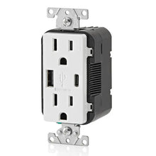 Cargador y tomacorriente Leviton Decora USB tipo A/C blanco 125V 15A 18W