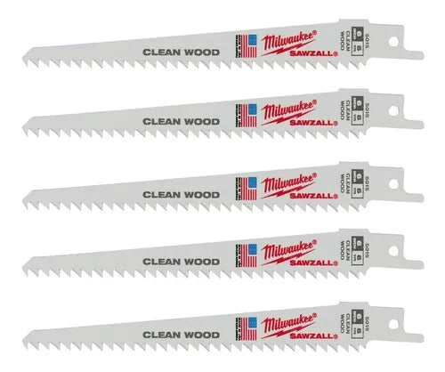 Paquete de 5 hojas Milwaukee Sawzall de 6" y 6TPI para madera