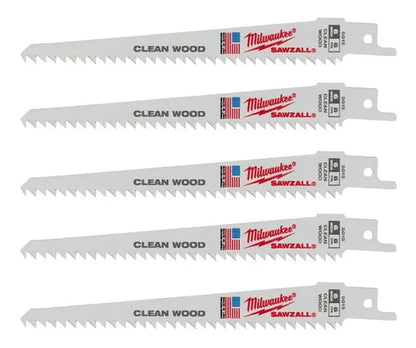 Paquete de 5 hojas Milwaukee Sawzall de 6" y 6TPI para madera