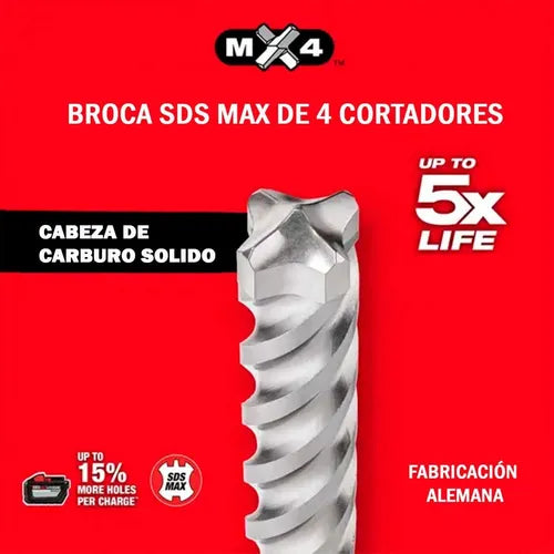 Broca para concreto SDS MAX Milwaukee MX4 de 1/2" x 17"