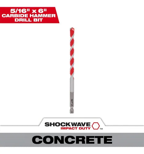 Broca de carburo para mampostería Milwaukee Shockwave de 5/16"