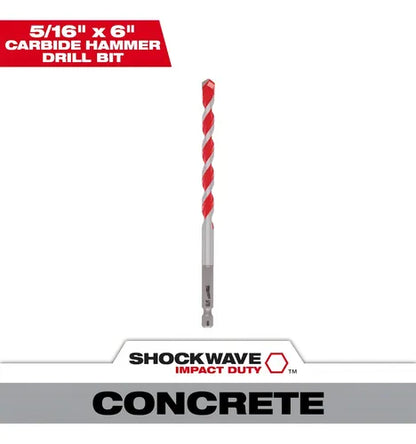 Broca de carburo para mampostería Milwaukee Shockwave de 5/16"