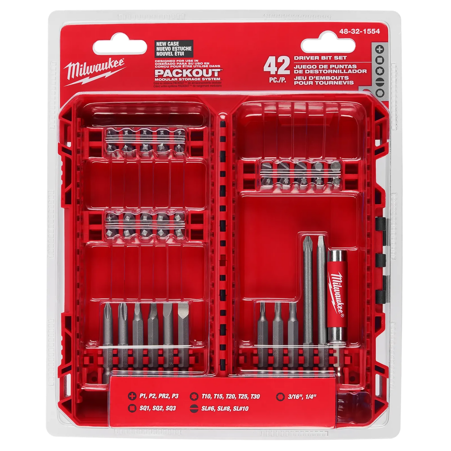 Juego de puntas hex para destornillador Milwaukee Packout de 42 piezas