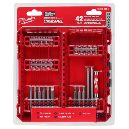Juego de puntas hex para destornillador Milwaukee Packout de 42 piezas
