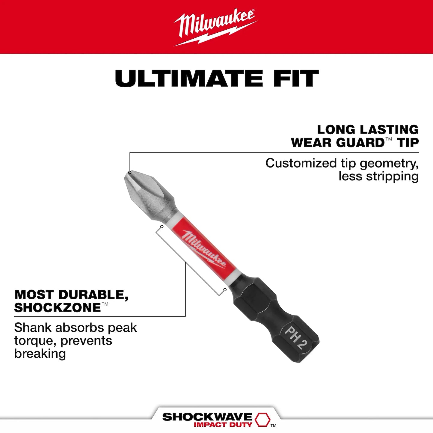Punta plana Milwaukee Shockwave de 9/32" x 2"