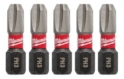 Paquete de 5 puntas hex Phillips #3 Milwaukee Shockwave
