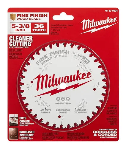 Disco de corte Milwaukee para sierra circular para acabado fino de 5-3/8" y 36 dientes