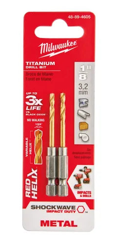 Broca de titanio hexagonal Milwaukee Shockwave de 1/8" 2 piezas