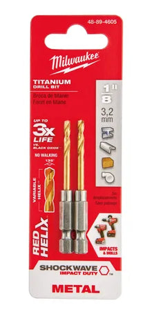 Broca de titanio hexagonal Milwaukee Shockwave de 1/8" 2 piezas