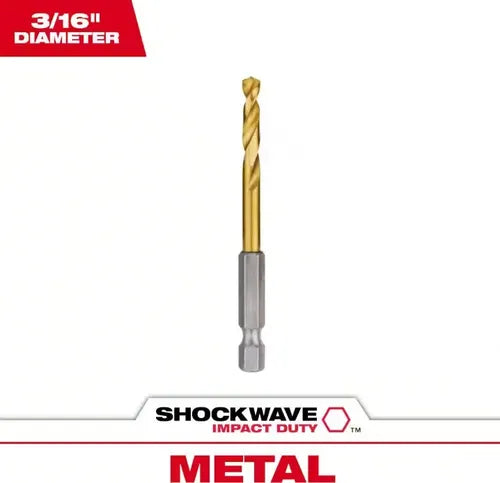 Broca hex de titanio multimateriales Milwaukee Shockwave de 3/16"