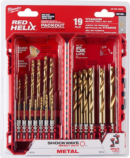 Juego de brocas de titanio multimateriales Milwaukee Shockwave de 19 piezas