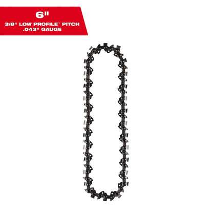 Cadena de sierra Milwaukee de perfil bajo de 6" y 3/8" de paso y calibre 0.043"