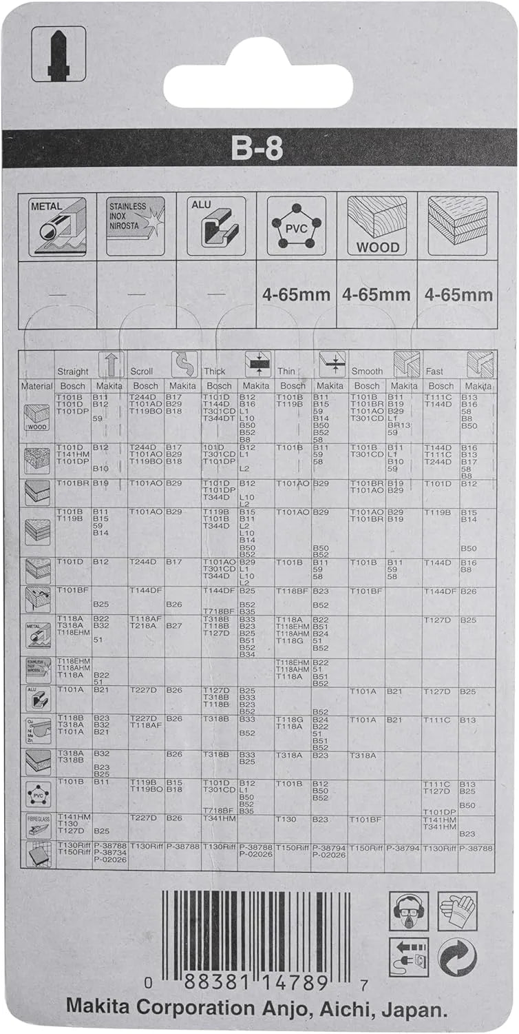 Juego de hojas de sierra caladora Makita 8TPI 75 x 105mm