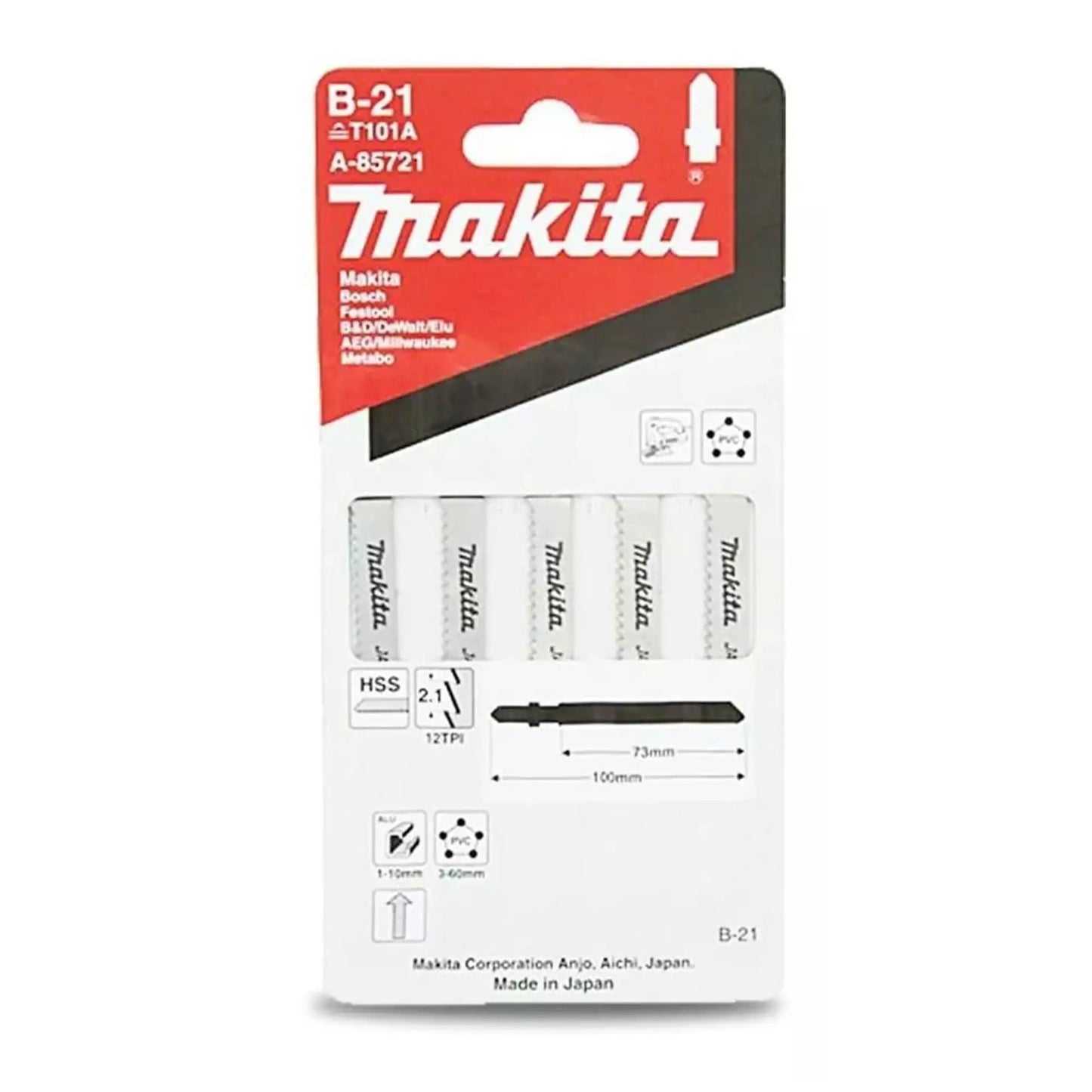 Hoja para sierra caladora Makita para corte de aluminio y PVC de 5 piezas
