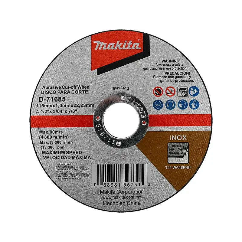 Disco de corte para acero Inoxidable Makita de 4 1/2"