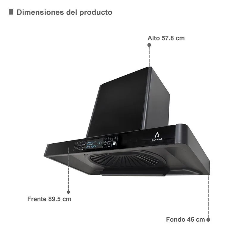 Campana extractora Supra Legacy con panel de cristal color negro