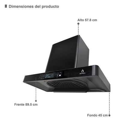 Campana extractora Supra Legacy con panel de cristal color negro