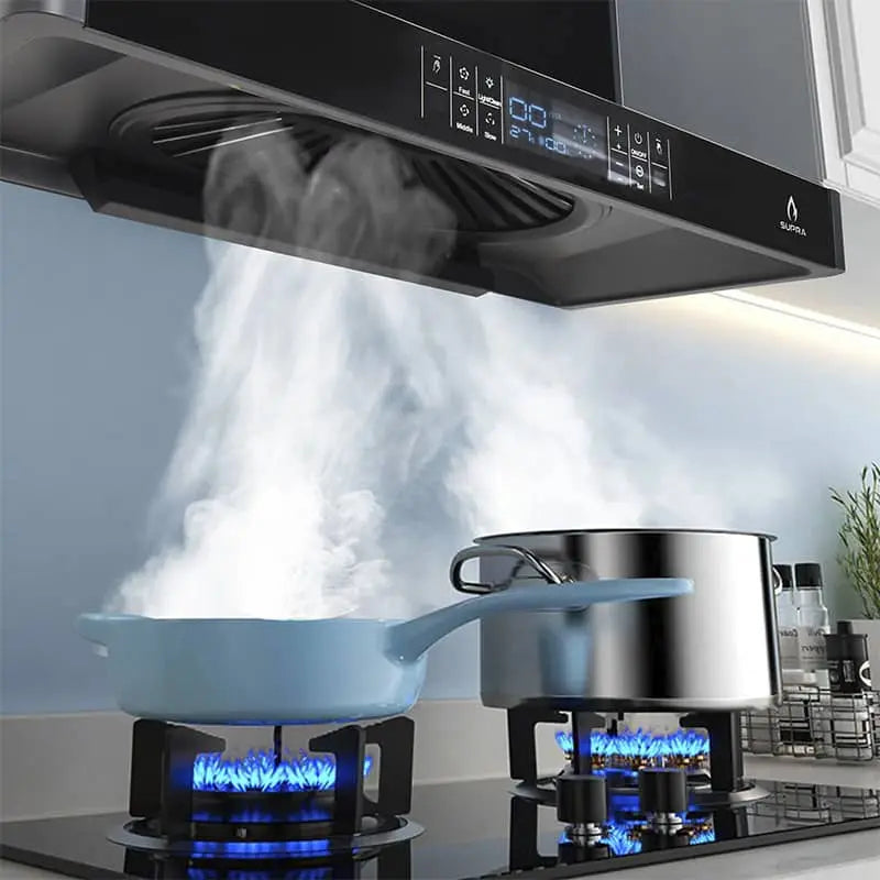 Campana extractora Supra Legacy con panel de cristal color negro