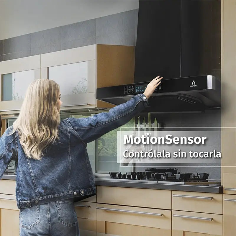 Campana extractora Supra Legacy con panel de cristal color negro