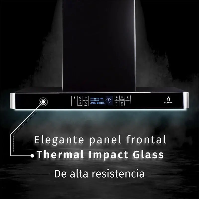 Campana extractora Supra Legacy con panel de cristal color negro
