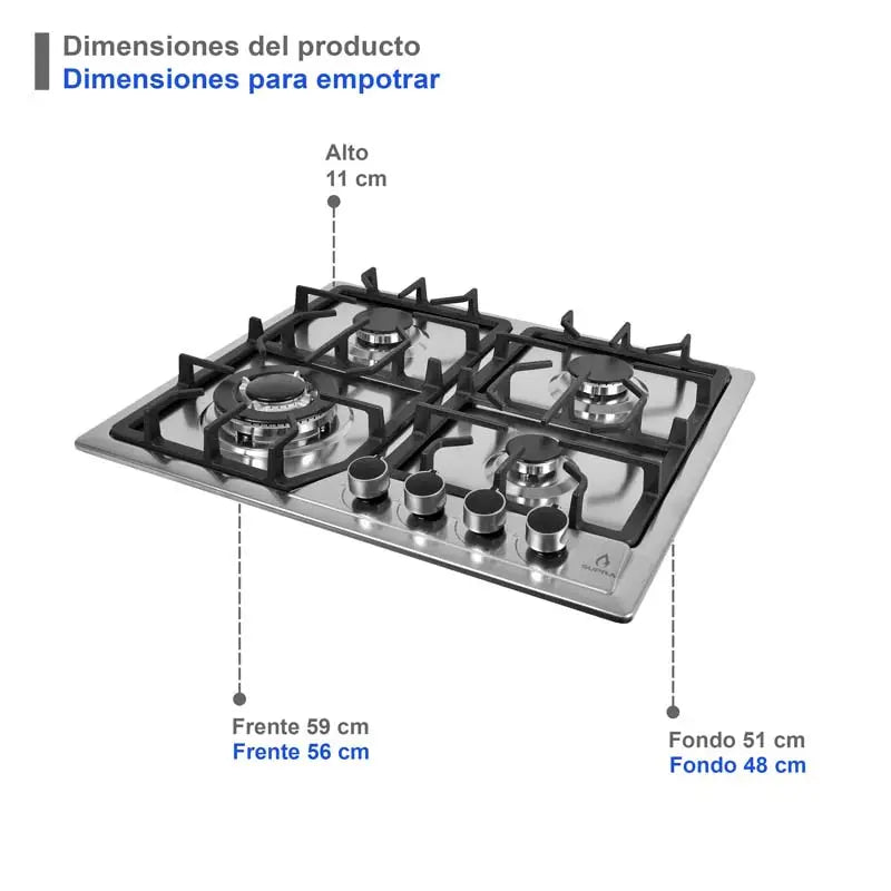 Parrilla de gas empotrable Exquisit Supra con 4 quemadores