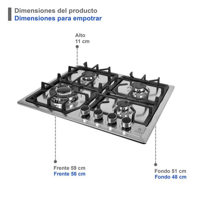 Parrilla de gas empotrable Exquisit Supra con 4 quemadores