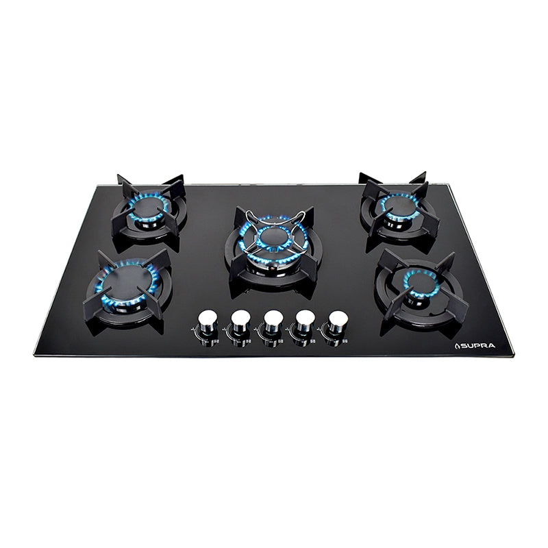 Parrilla de gas Onix 90 Supra empotrable con 5 quemadores y cristal templado negro