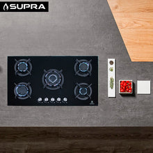 Parrilla de gas Onix 90 Supra empotrable con 5 quemadores y cristal templado negro