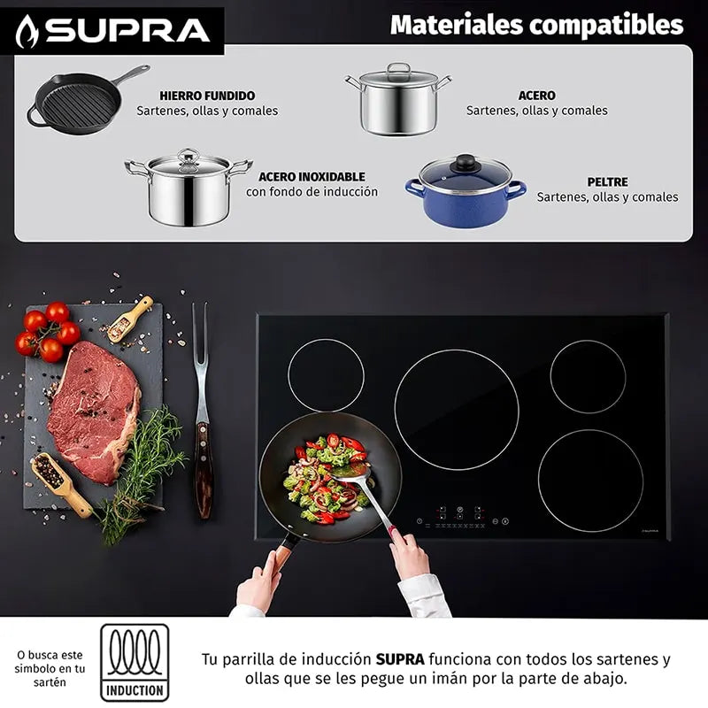 Parrilla de inducción empotrable de cristal templado con 5 quemadores 5Q-IN Supra
