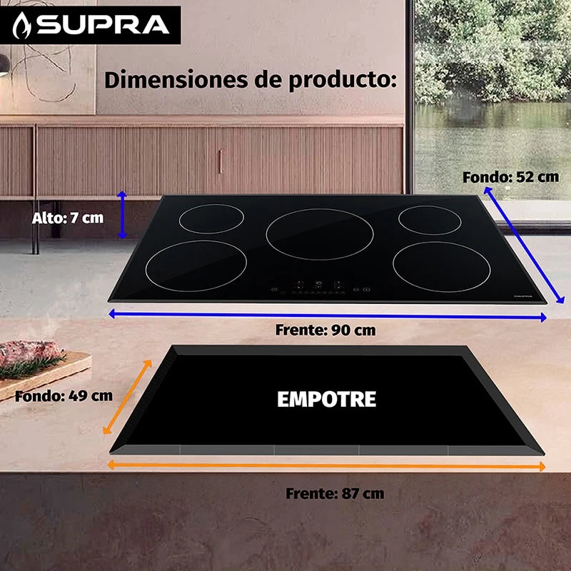 Parrilla de inducción empotrable de cristal templado con 5 quemadores 5Q-IN Supra