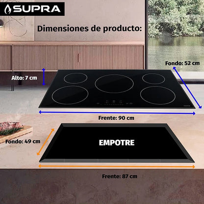 Parrilla de inducción empotrable de cristal templado con 5 quemadores 5Q-IN Supra