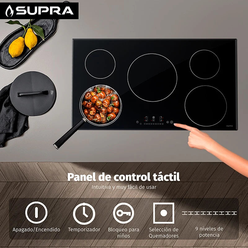 Parrilla de inducción empotrable de cristal templado con 5 quemadores 5Q-IN Supra